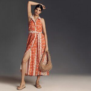 ANTHROPOLOGIE | Maeve Halter Open-Back Godet Midi Shirt Dress | NWT